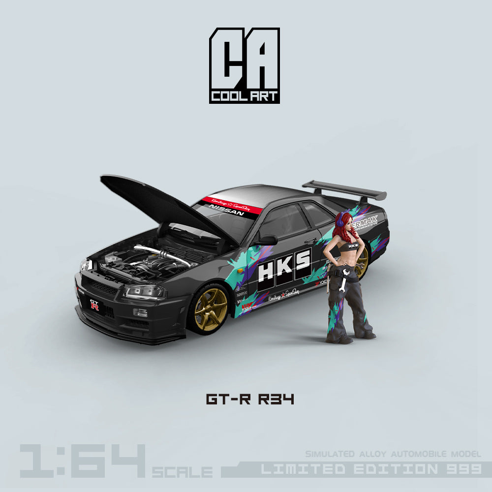 COOL ART 1:64 Nissan GT R R34 HKS Open Hood Die cast Model MODCOLS