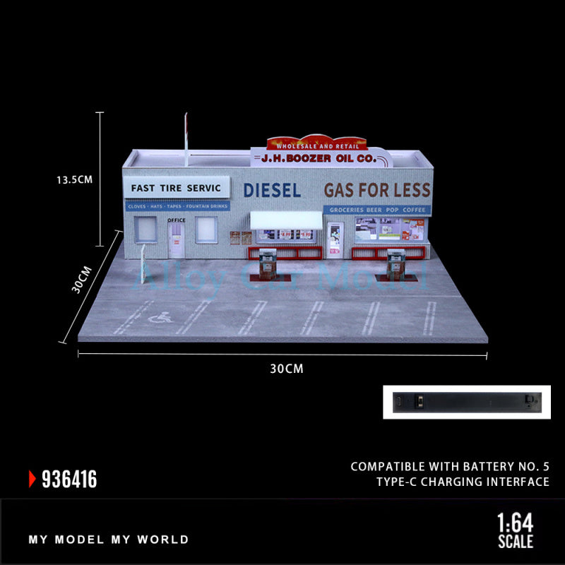 MoreArt 1:64 American Gas Station Diorama Scene Model MODCOLS