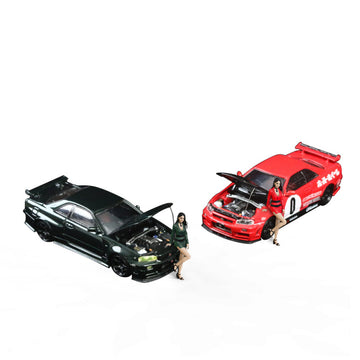 TimeMicro 1:64 Nissan GTR34 No.0 Red & Dark Green Diecast Model MODCOLS