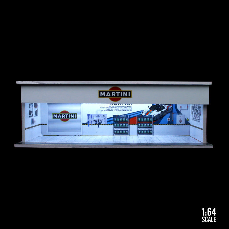 MoreArt 1:64 Martini Falken ADVAN & Spoon Light Up Garage Workshop Diorama MODCOLS
