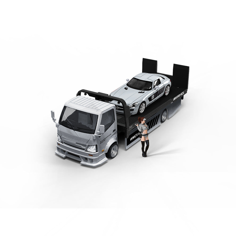 TimeMicro 1:64 H300 Flatbed Transport Trailer & Mercedes Benz SLS Diecast Set MODCOLS