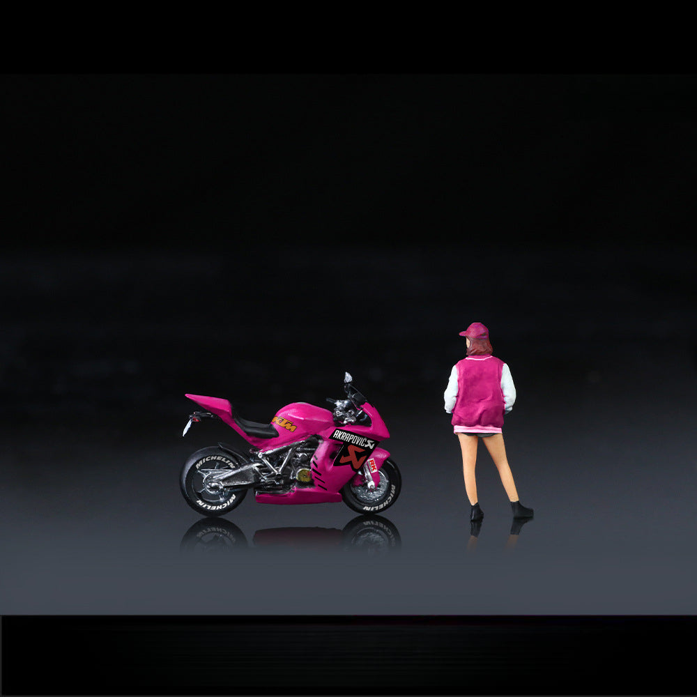 MoreArt 1:64 KTM 1190 Pink Motorcycle Girl Resin Figurine Set