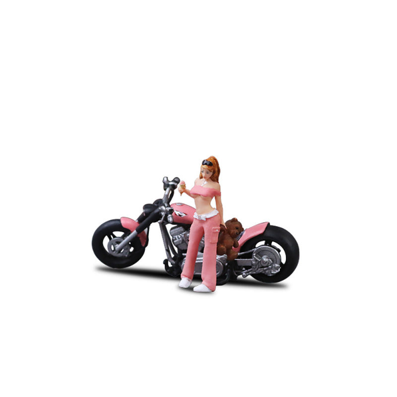 MoreArt 1:64 Little Bear Girl Motorcycle Figurine Resin Model Set MODCOLS
