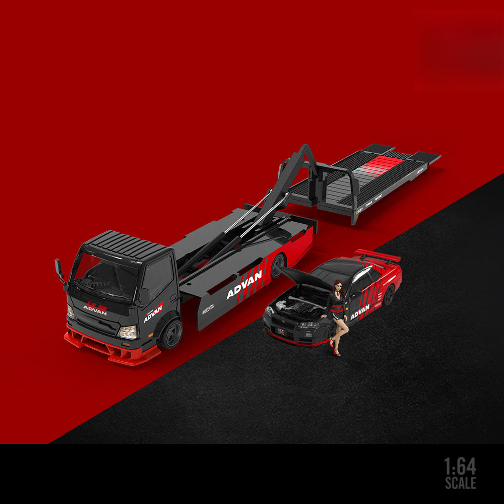 TimeMicro 1:64 GTR34 Advan Livery & H300 Flatbed Trailer Diecast Model Set MODCOLS