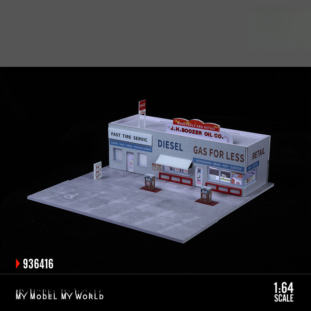 MoreArt 1:64 American Gas Station Diorama Scene Model MODCOLS