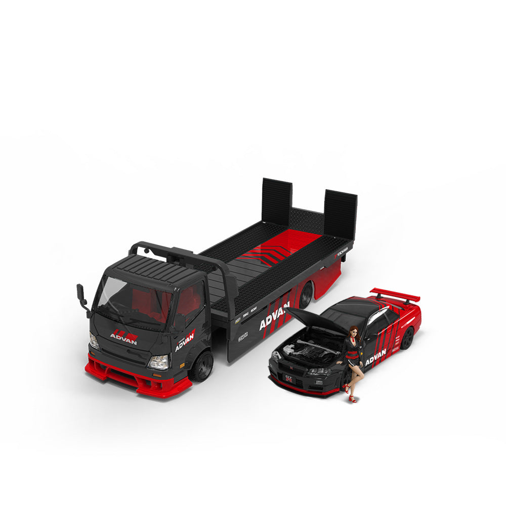 TimeMicro 1:64 GTR34 Advan Livery & H300 Flatbed Trailer Diecast Model Set MODCOLS