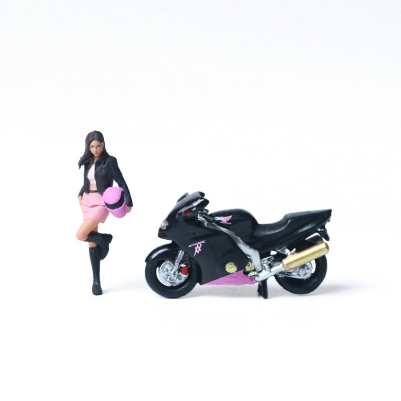 MoreArt 1:64 Honda CBR1100XX Black & Pink with Sky Blue Motorcycle Girl Resin Model MODCOLS