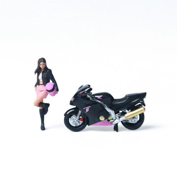 MoreArt 1:64 Honda CBR1100XX Black & Pink with Sky Blue Motorcycle Girl Resin Model MODCOLS