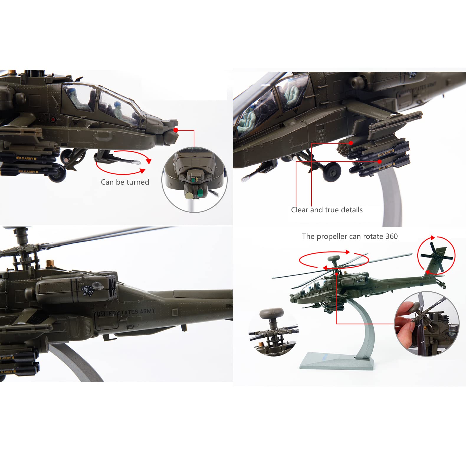 1/72 AH-64A Apache Helicopter Diecast Model Alloy Military Aircraft