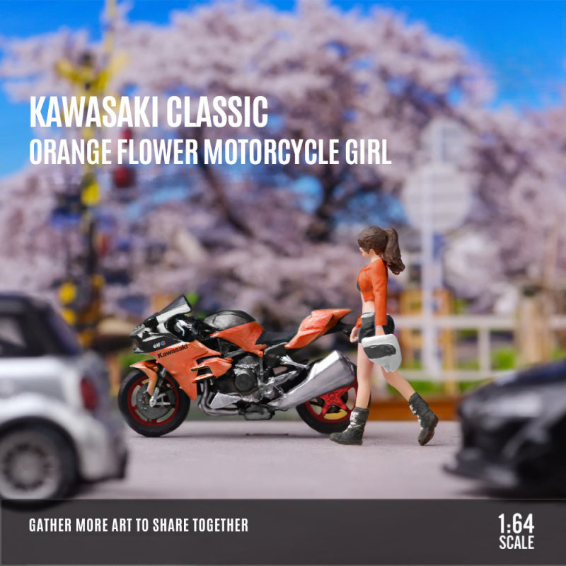 MoreArt 1:64 Kawasaki Motorcycle Girl Resin Figure Set | Diorama Accessory MODCOLS