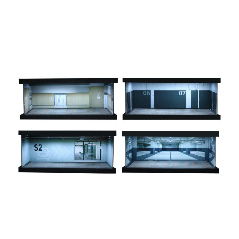 MoreArt 1:64 Themed Four Car Lighted Parking Lot Assembly Diorama MODCOLS