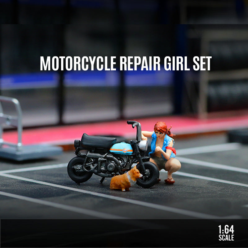 MoreArt 1:64 Girl Fixing Motorcycle Resin Miniature Figure MODCOLS