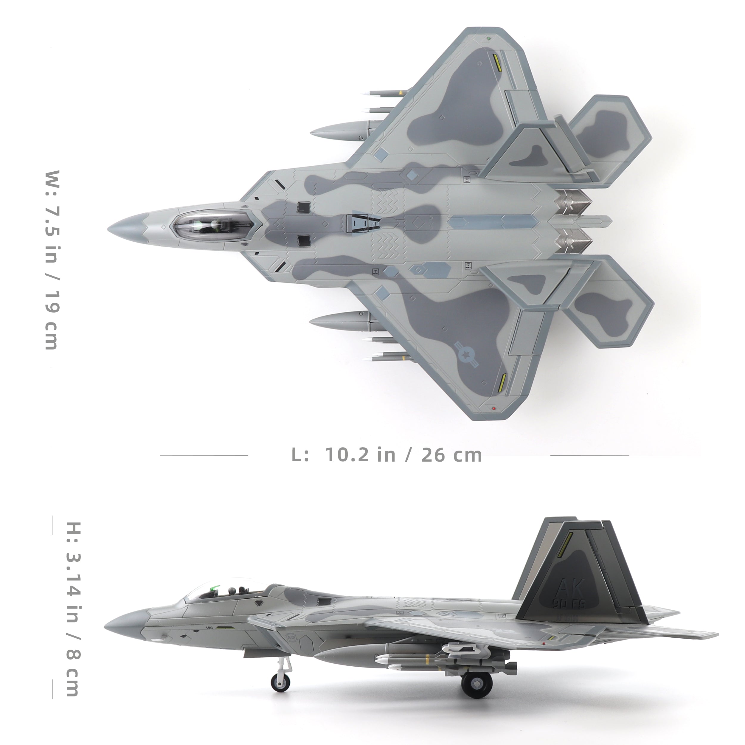 1/72 F-22 Raptor Die-cast Fighter Jet – AK 90FS USAF Model