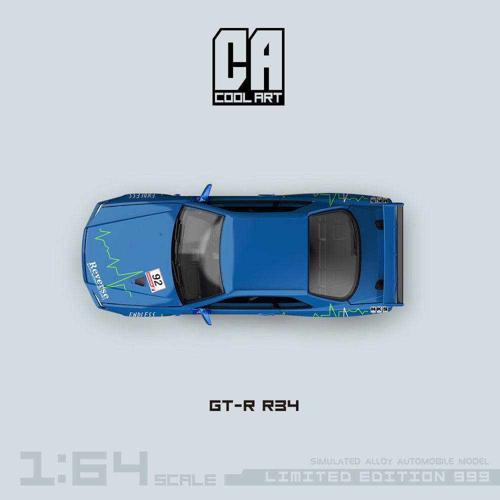 COOL ART 1:64 GT R R34 Blue Racing Car Alloy Model with Opening Doors MODCOLS