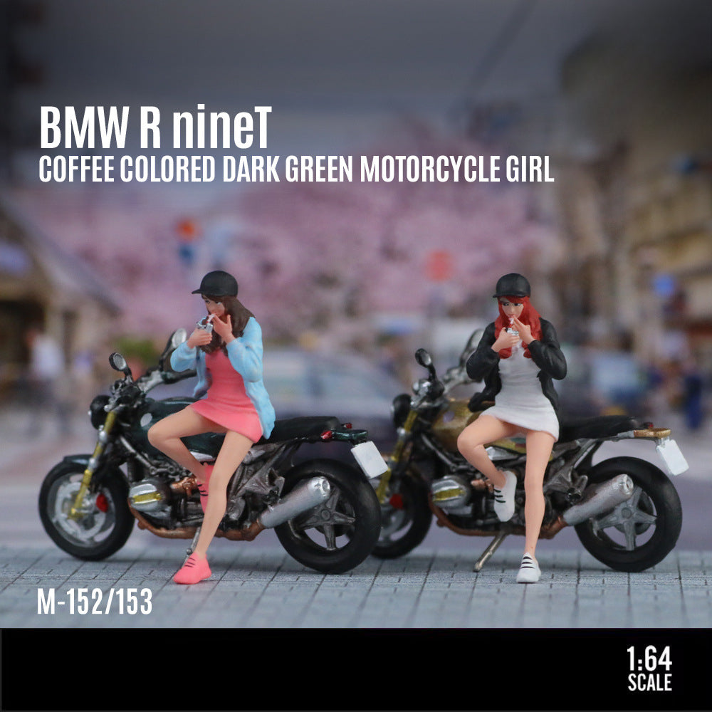 MoreArt 1:64 BMW R nineT Brown & Green Motorcycle Girl Resin Figure MODCOLS