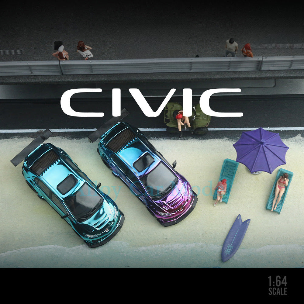 1:64 Honda Civic Modified Chrome Finish Die cast Alloy Car Model MODCOLS