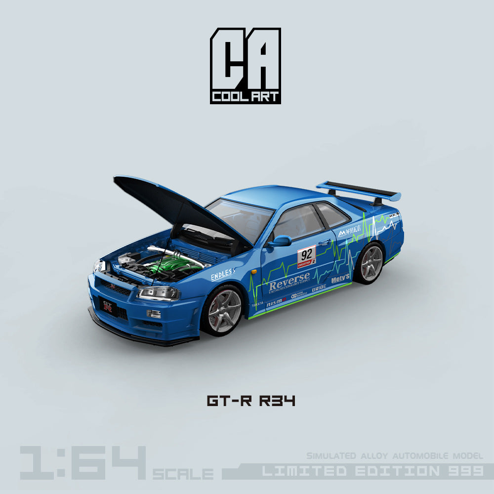 COOL ART 1:64 GT R R34 Blue Racing Car Alloy Model with Opening Doors MODCOLS