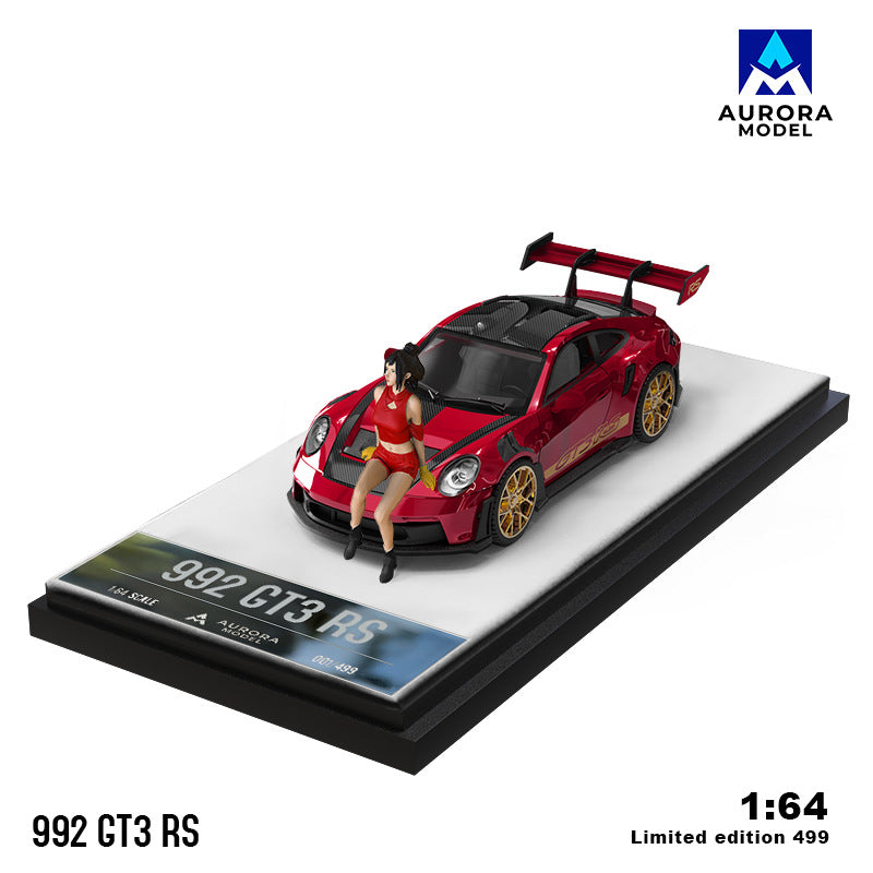 Wholesale AM Aurora1:64 992 GT3 RS Metallic Transparent Red&Candy pink Alloy Car Model MODCOLS