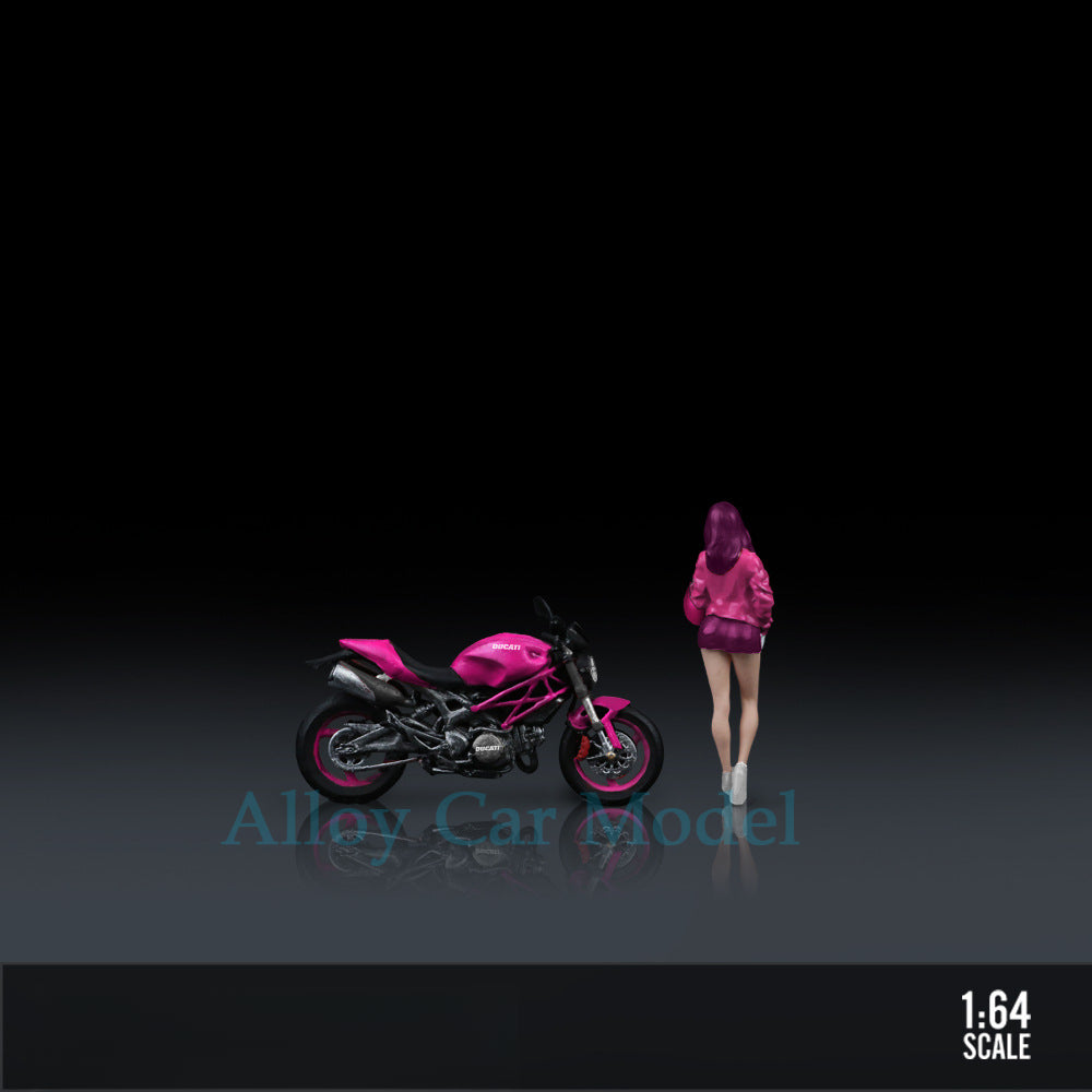 MoreArt 1:64 Ducati Monster 696 Pink Girl Motorcycle Resin Figurine Set MODCOLS
