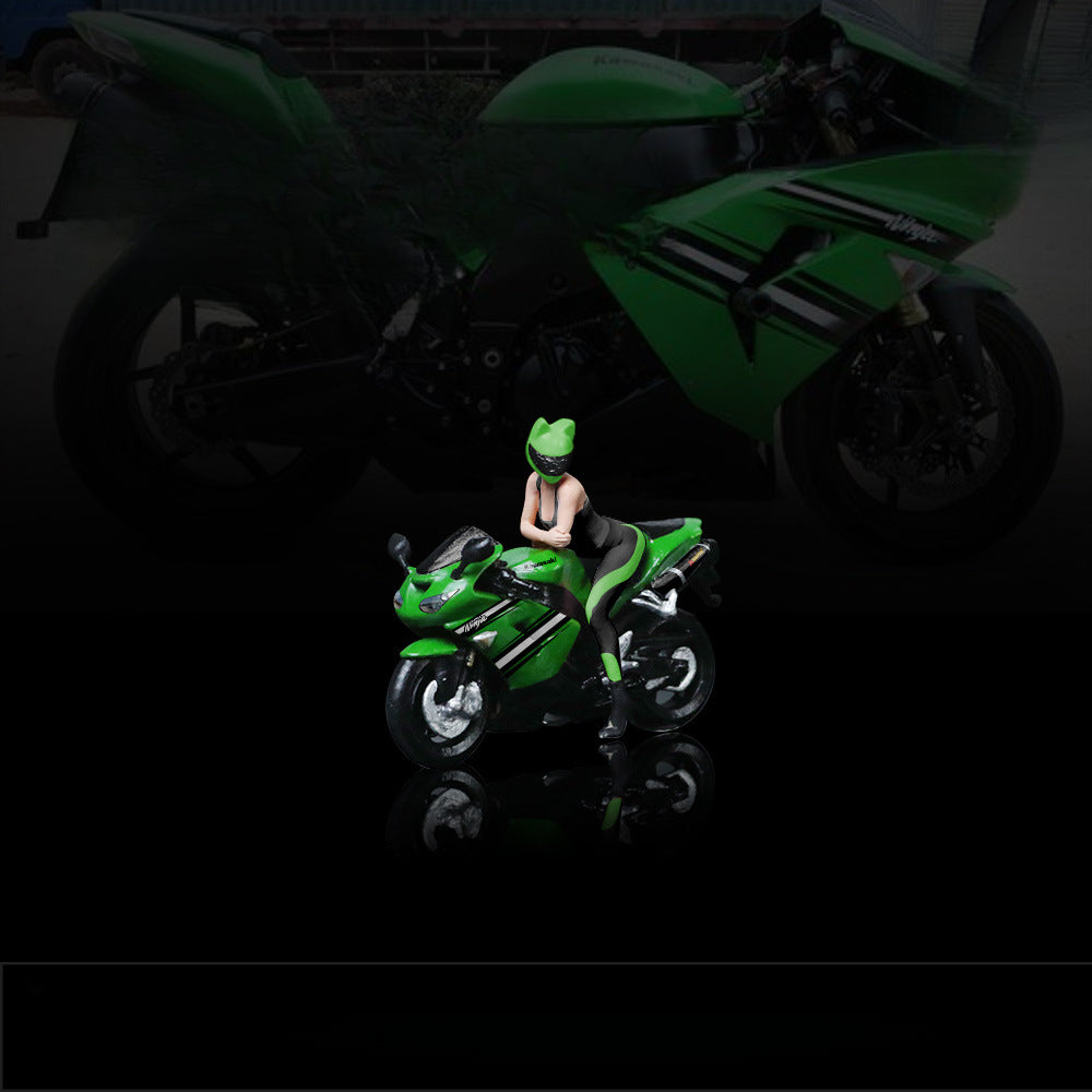 MoreArt 1:64 Kawasaki ZX-10R Green Motorcycle Girl Resin Figurine Set