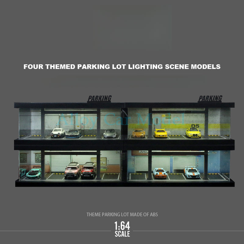 MoreArt 1:64 Four Theme Car Parking Lot Light Up Diorama Scene MODCOLS