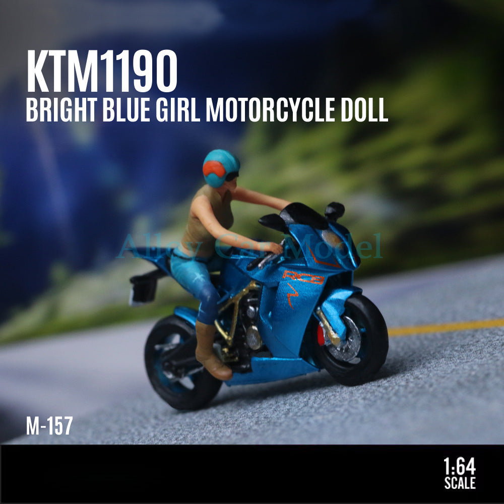 MoreArt 1:64 KTM1190 Bright Blue Motorcycle Girl Resin Figure Set MODCOLS