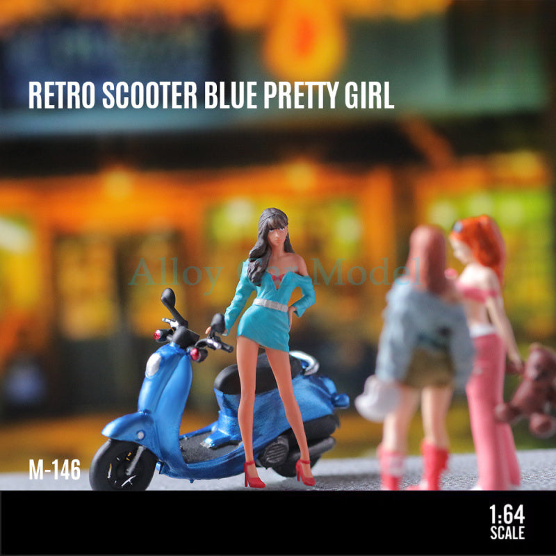 MoreArt 1:64 Retro Blue Scooter Lady Resin Figure MODCOLS