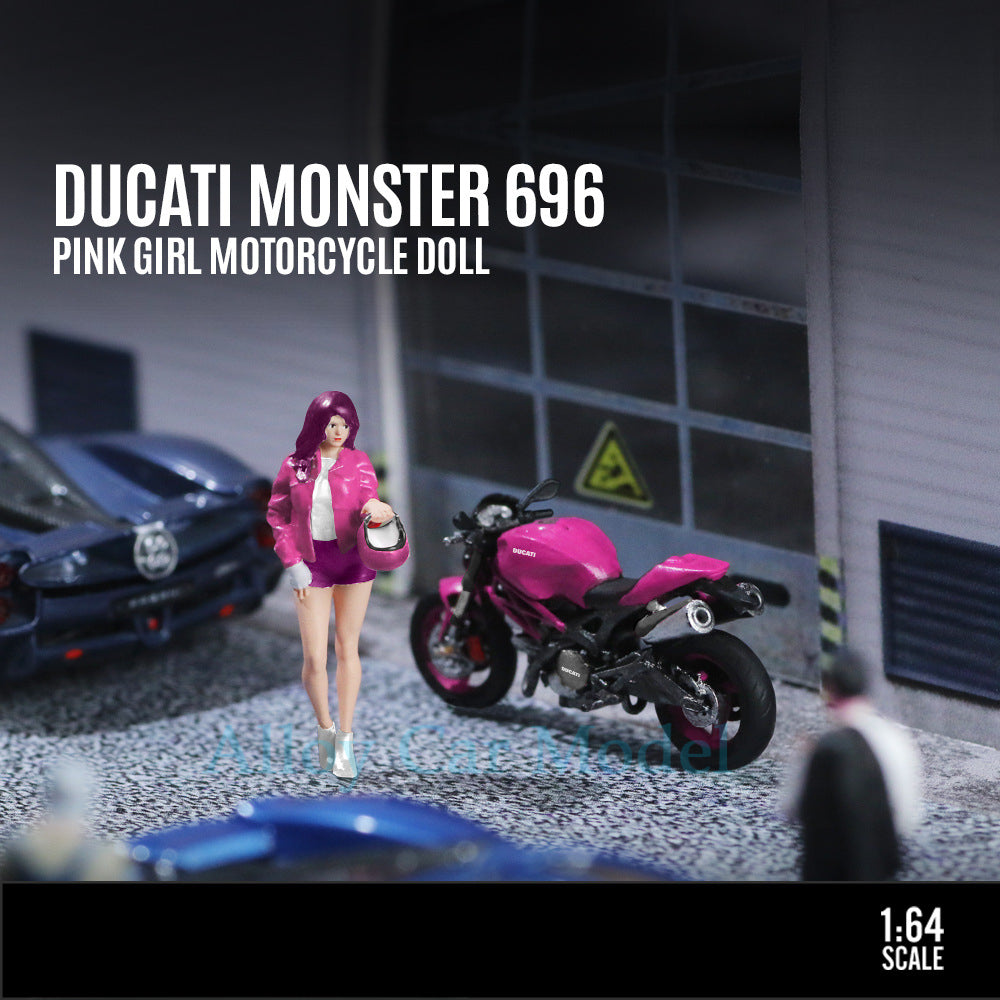 MoreArt 1:64 Ducati Monster 696 Pink Girl Motorcycle Resin Figurine Set MODCOLS