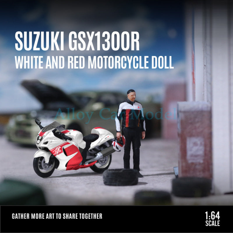 MoreArt 1:64 Suzuki GSX1300R White & Red Motorcycle Resin Figure Set MODCOLS