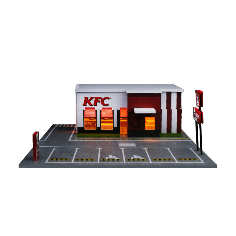 MoreArt 1:64 KFC & McDonald’s Restaurant Lighted Parking Lot Diorama Set MODCOLS