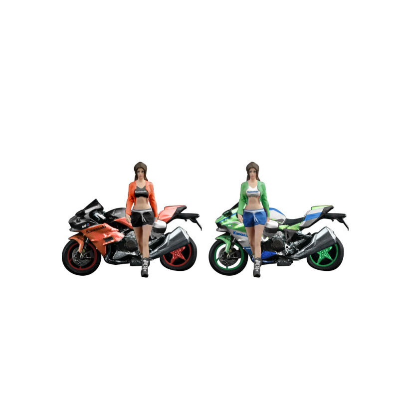 MoreArt 1:64 Kawasaki Motorcycle Girl Resin Figure Set | Diorama Accessory MODCOLS