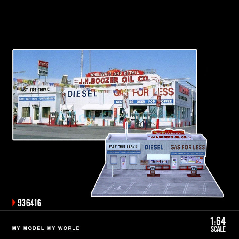 MoreArt 1:64 American Gas Station Diorama Scene Model MODCOLS