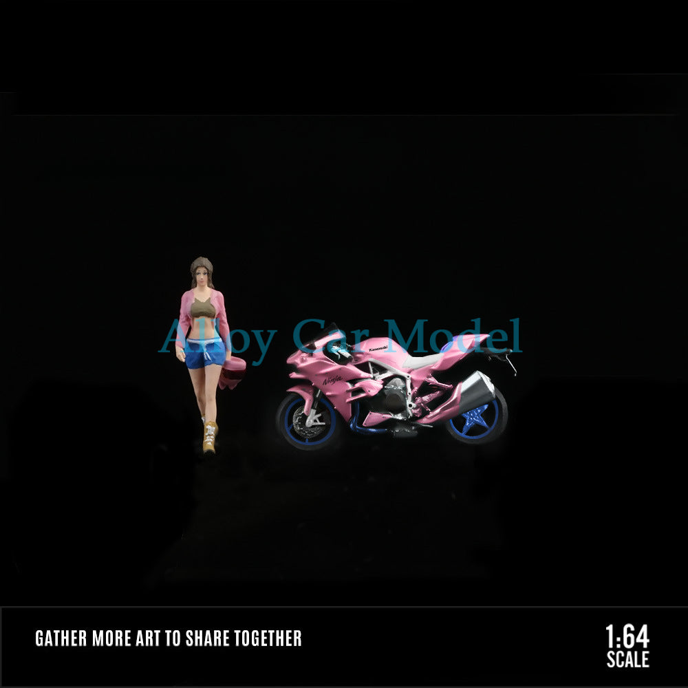 MoreArt 1:64 Flame Motorcycle & Leather Biker Girl Resin Figure MODCOLS