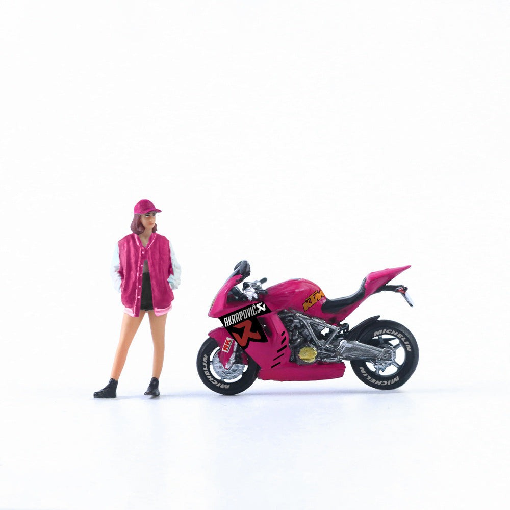 MoreArt 1:64 KTM 1190 Pink Motorcycle Girl Resin Figurine Set