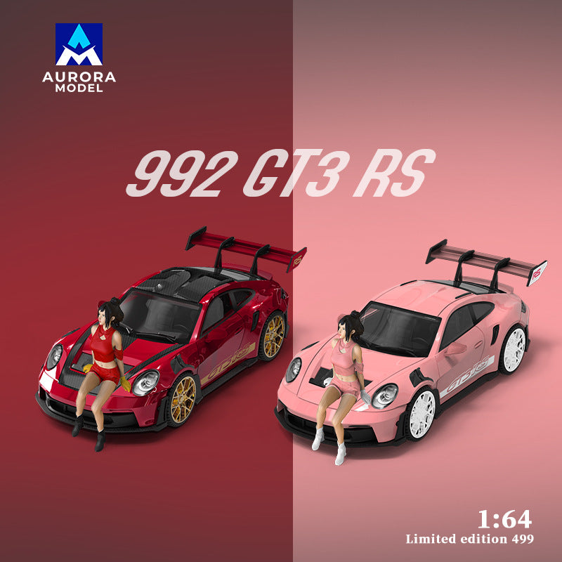 Wholesale AM Aurora1:64 992 GT3 RS Metallic Transparent Red&Candy pink Alloy Car Model MODCOLS