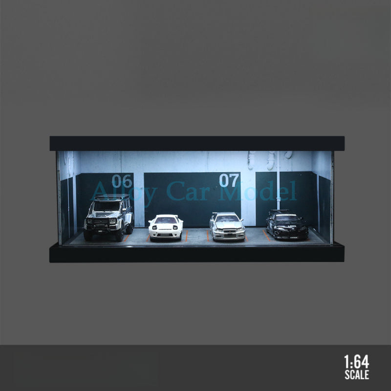 MoreArt 1:64 Themed Four Car Lighted Parking Lot Assembly Diorama MODCOLS