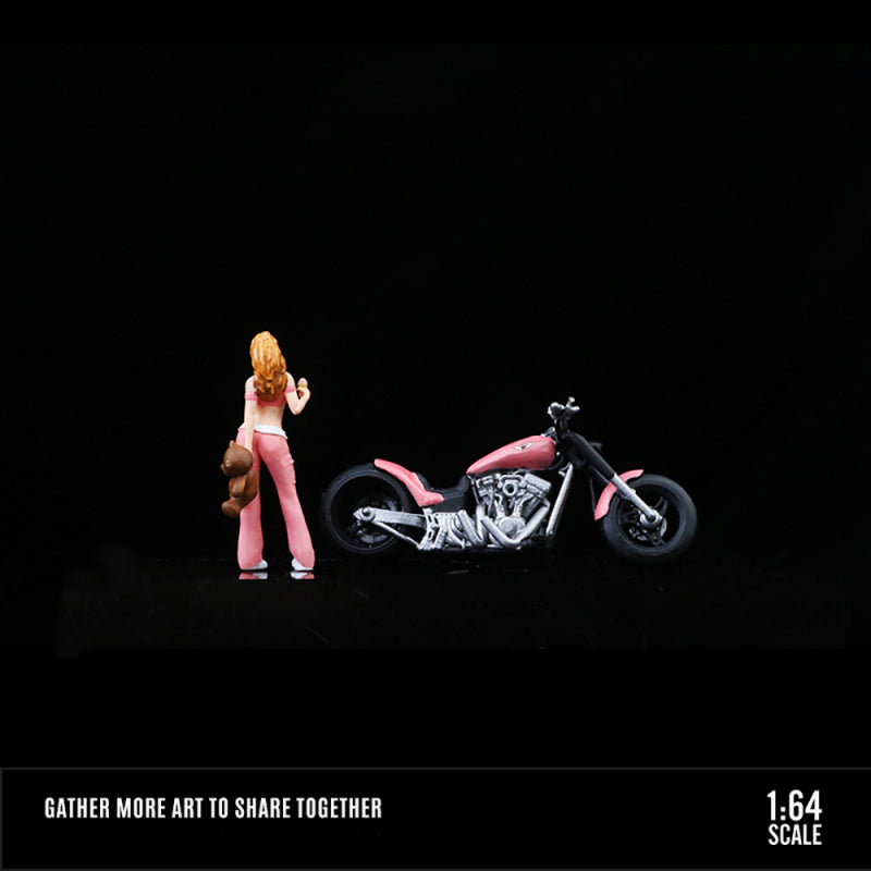 MoreArt 1:64 Little Bear Girl Motorcycle Figurine Resin Model Set MODCOLS