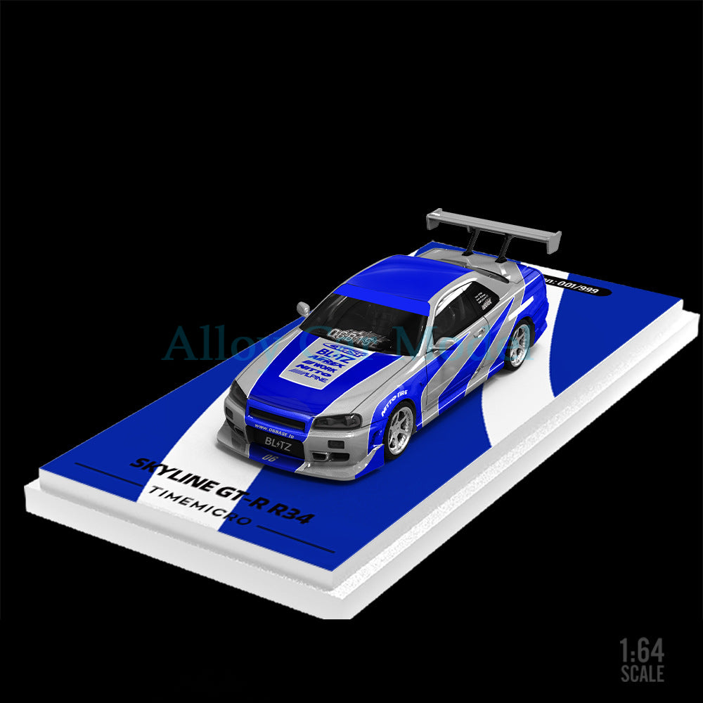 TimeMicro 1:64 Nissan Skyline GT R R34 Plain Color Die Cast Model MODCOLS