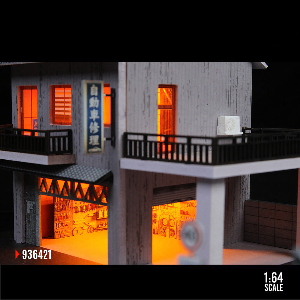 MoreArt 1:64 Japanese Auto Repair Shop Lighted Scene Model MODCOLS