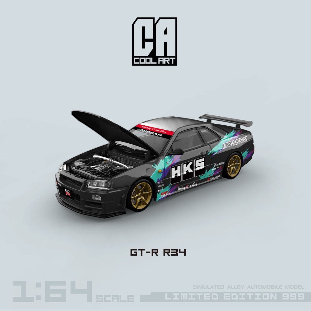 COOL ART 1:64 Nissan GT R R34 HKS Open Hood Die cast Model MODCOLS