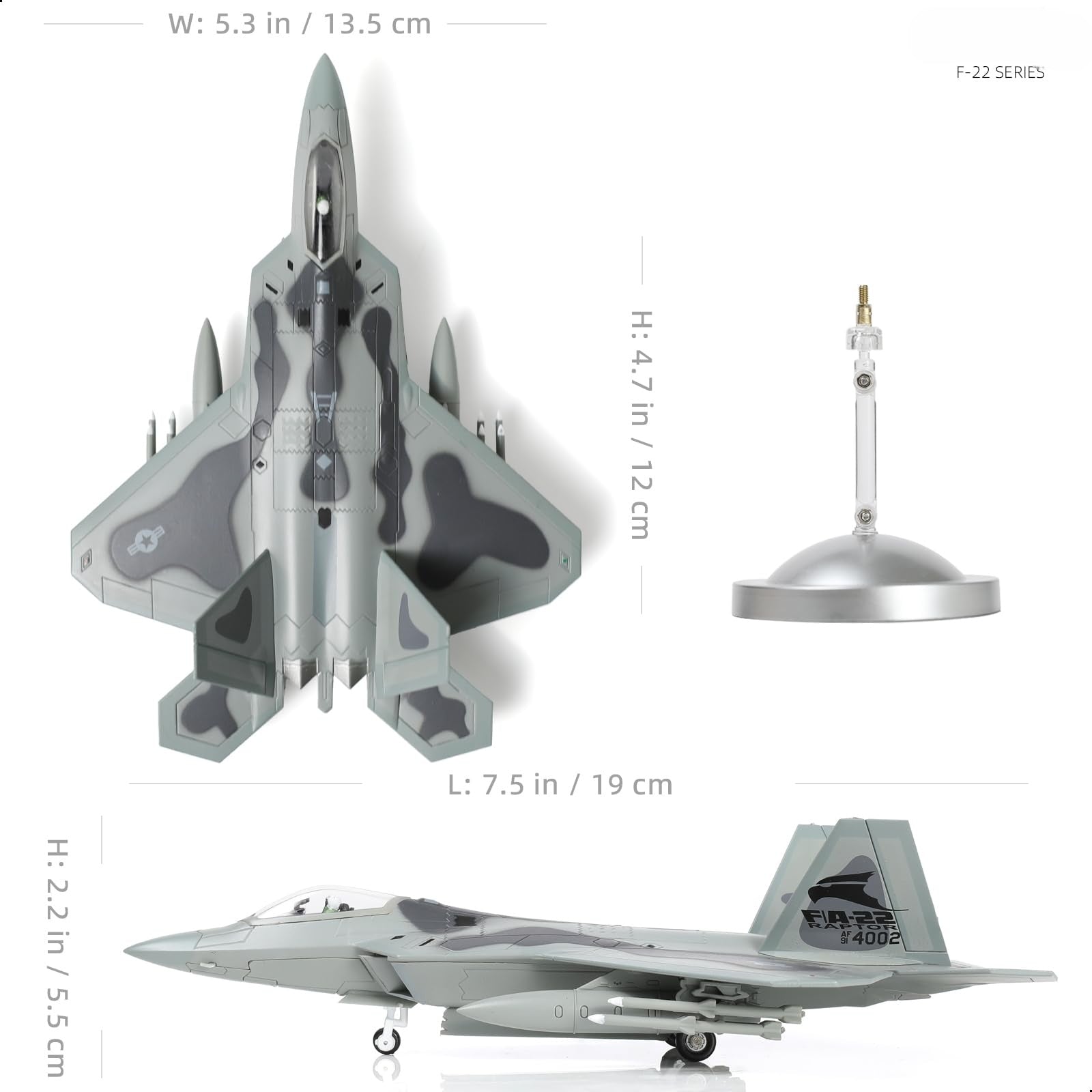 1/100 F-22 Raptor AF91 “4002 Old Reliable” Die-cast Fighter Jet Model