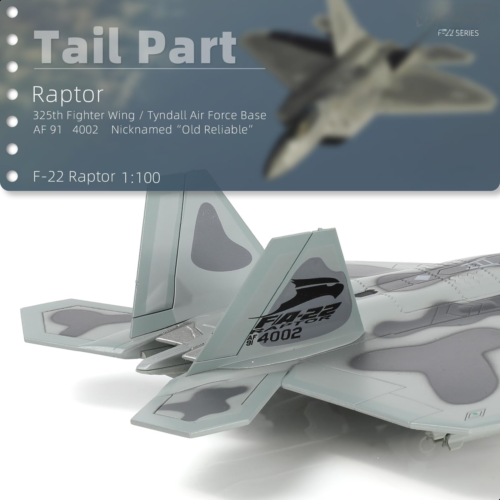 1/100 F-22 Raptor AF91 “4002 Old Reliable” Die-cast Fighter Jet Model