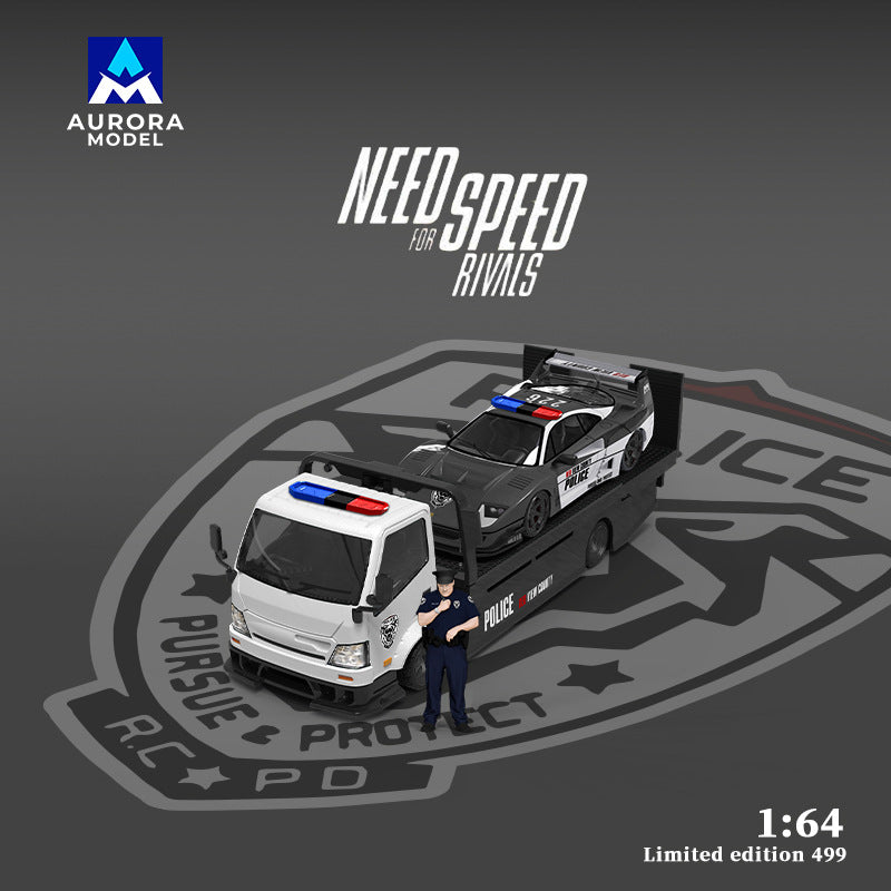 AM 1:64 H300 Flatbed Transport Trailer & F40 Police Edition Die Cast Alloy Model MODCOLS