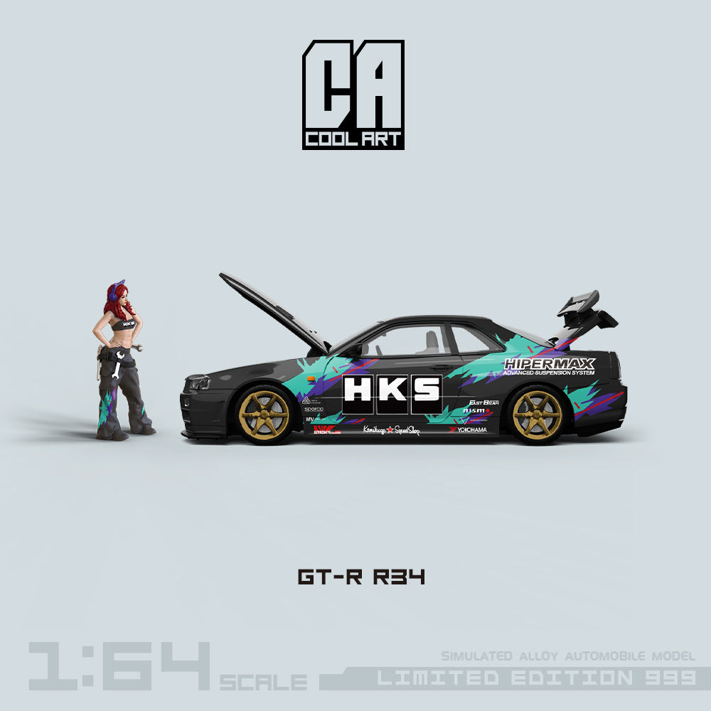 COOL ART 1:64 Nissan GT R R34 HKS Open Hood Die cast Model MODCOLS