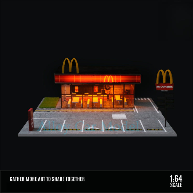 MoreArt 1:64 KFC & McDonald’s Restaurant Lighted Parking Lot Diorama Set MODCOLS