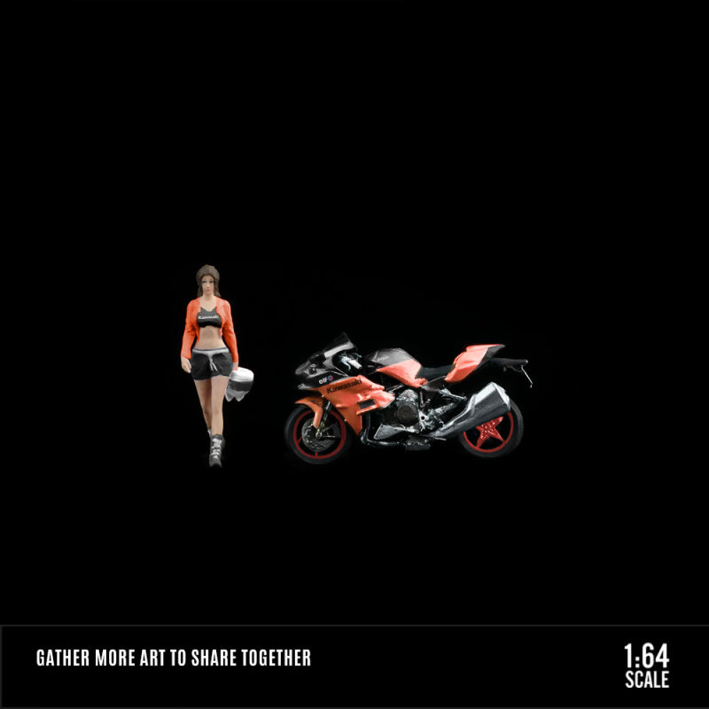 MoreArt 1:64 Kawasaki Motorcycle Girl Resin Figure Set | Diorama Accessory MODCOLS