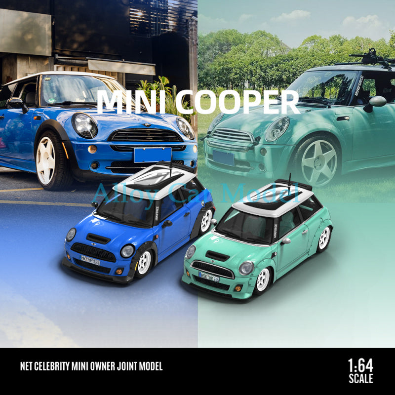 TIMEMICRO 1:64 BMW MINI Owner Edition Diecast Model | Deep Blue Light Green MODCOLS