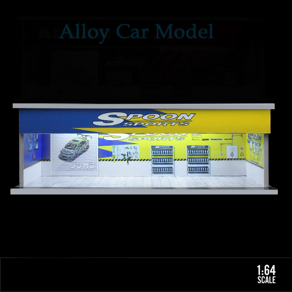 MoreArt 1:64 Martini Falken ADVAN & Spoon Light Up Garage Workshop Diorama MODCOLS