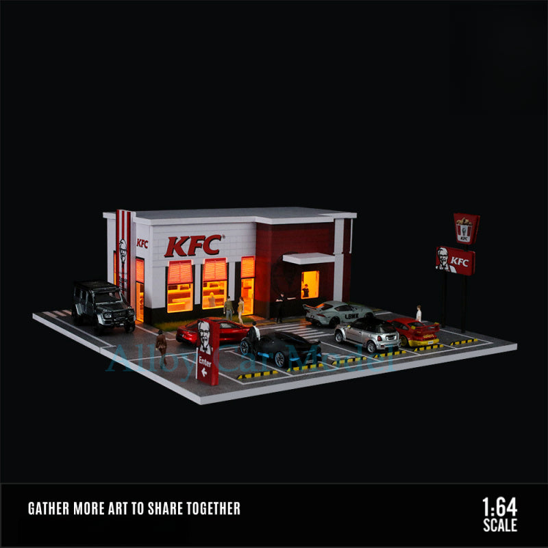 MoreArt 1:64 KFC & McDonald’s Restaurant Lighted Parking Lot Diorama Set MODCOLS