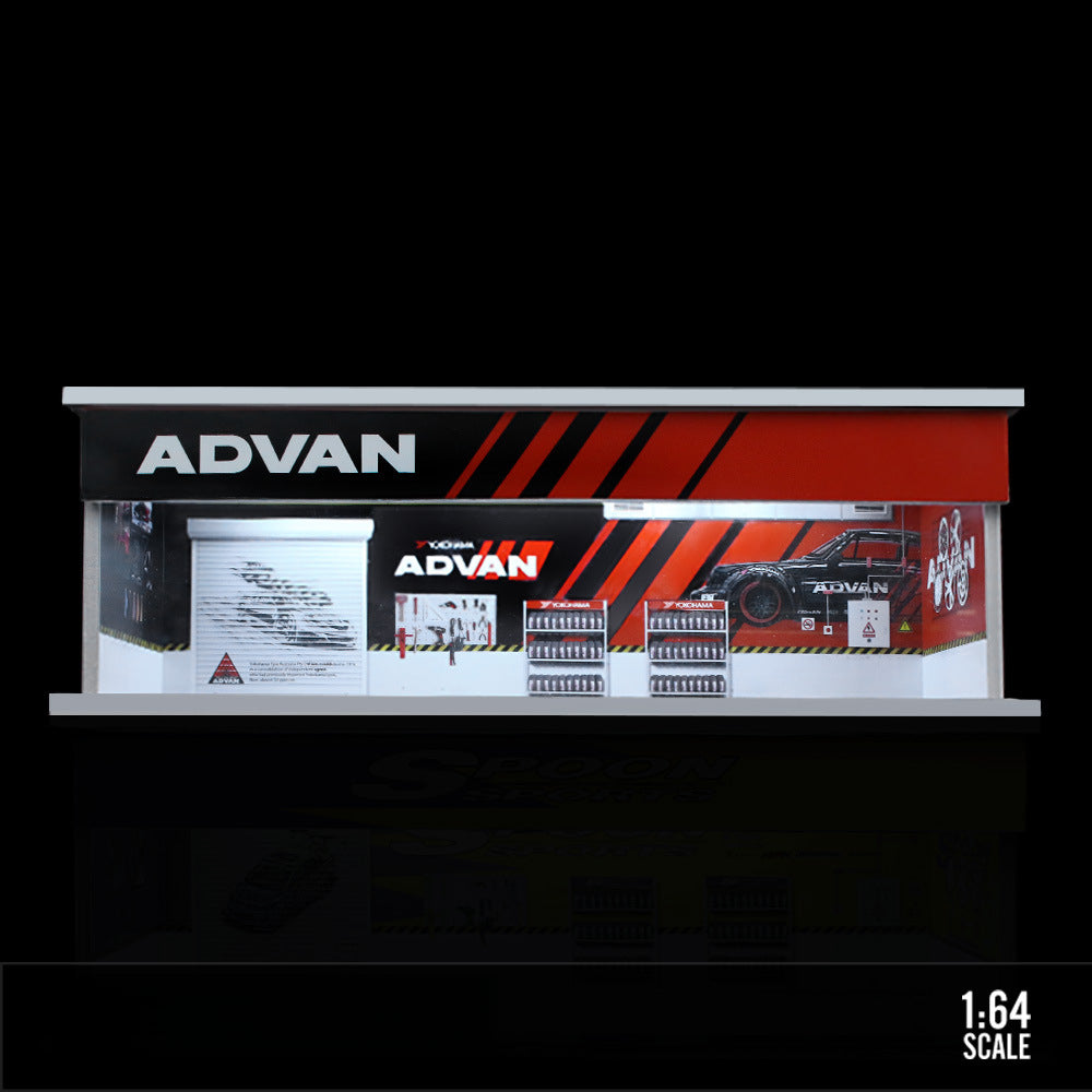 MoreArt 1:64 Martini Falken ADVAN & Spoon Light Up Garage Workshop Diorama MODCOLS